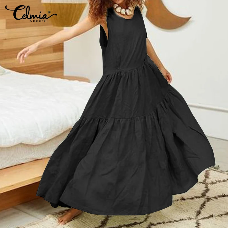 

Women's Dress 2019 Celmia Summer Sundress Casual Loose Sexy Sleeveless Maxi Long Dress Party Swing Vestidos Sarafans Femme S-5XL