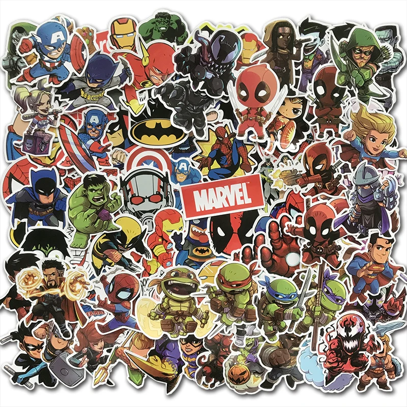 

100Pcs/Lot Cartoon Cute Super Hero Stickers MARVEL Graffiti Decals Bomb Sticker Pack For Kids Gift Toy Skateboard Luggage Laptop