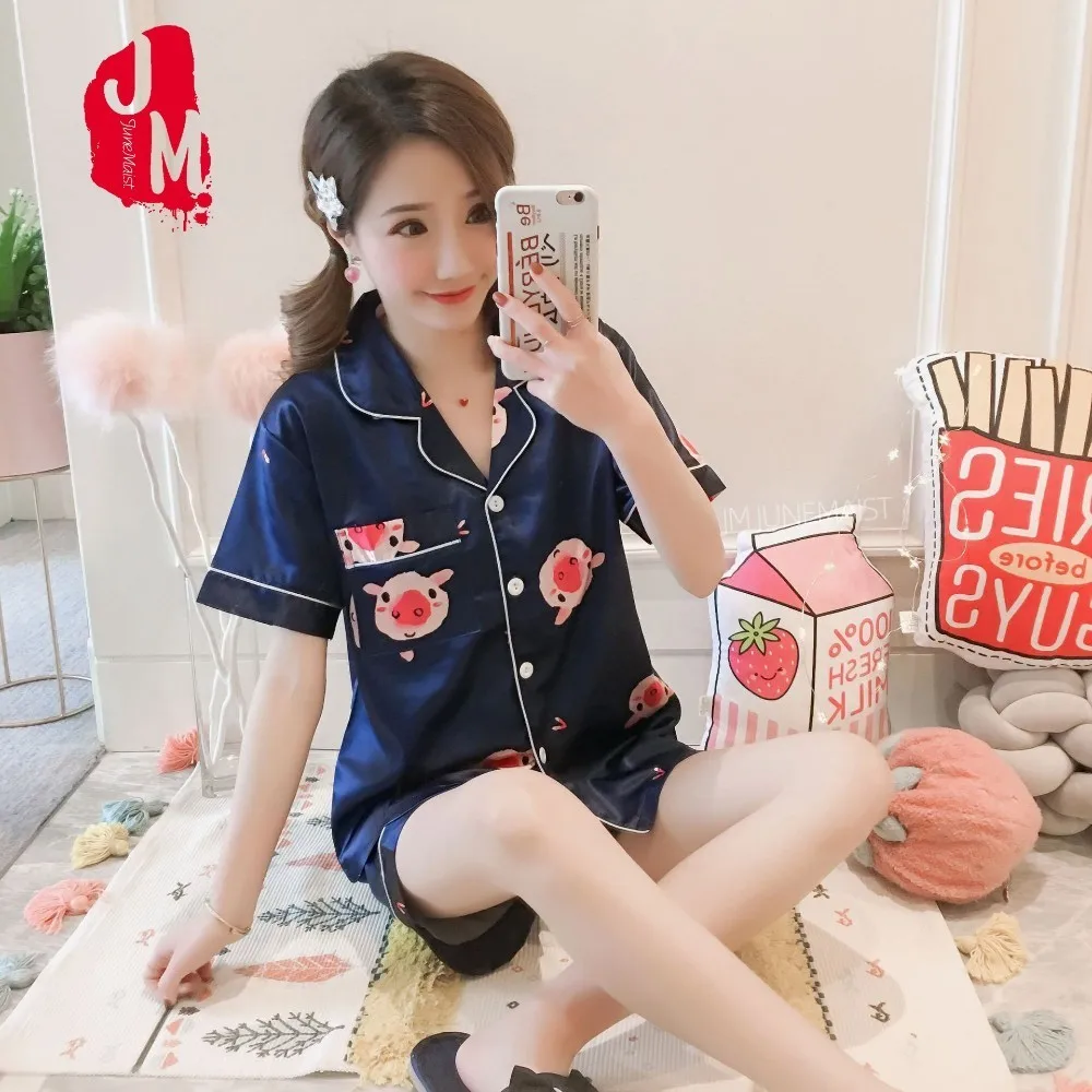 

Womens Silk Satin Pajamas Pyjamas Set short Sleepwear Pijama Pajamas Suit Female Sleep Two Piece Set Loungewear Plus Size 5XL