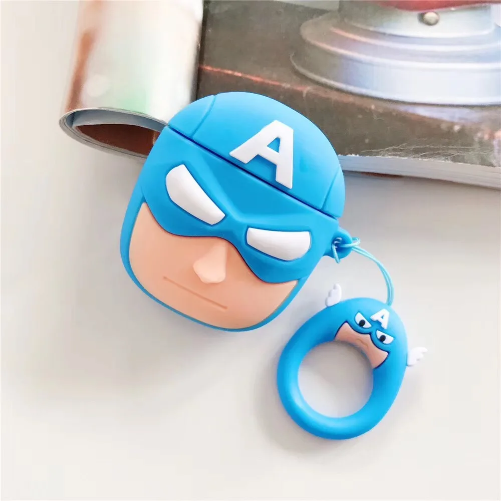 Superheros Bluetooth беспроводной Чехол для наушников Защитный чехол Аксессуары для кожи для Airpods Чехлы зарядная коробка с кольцевым ремешком - Цвет: 1