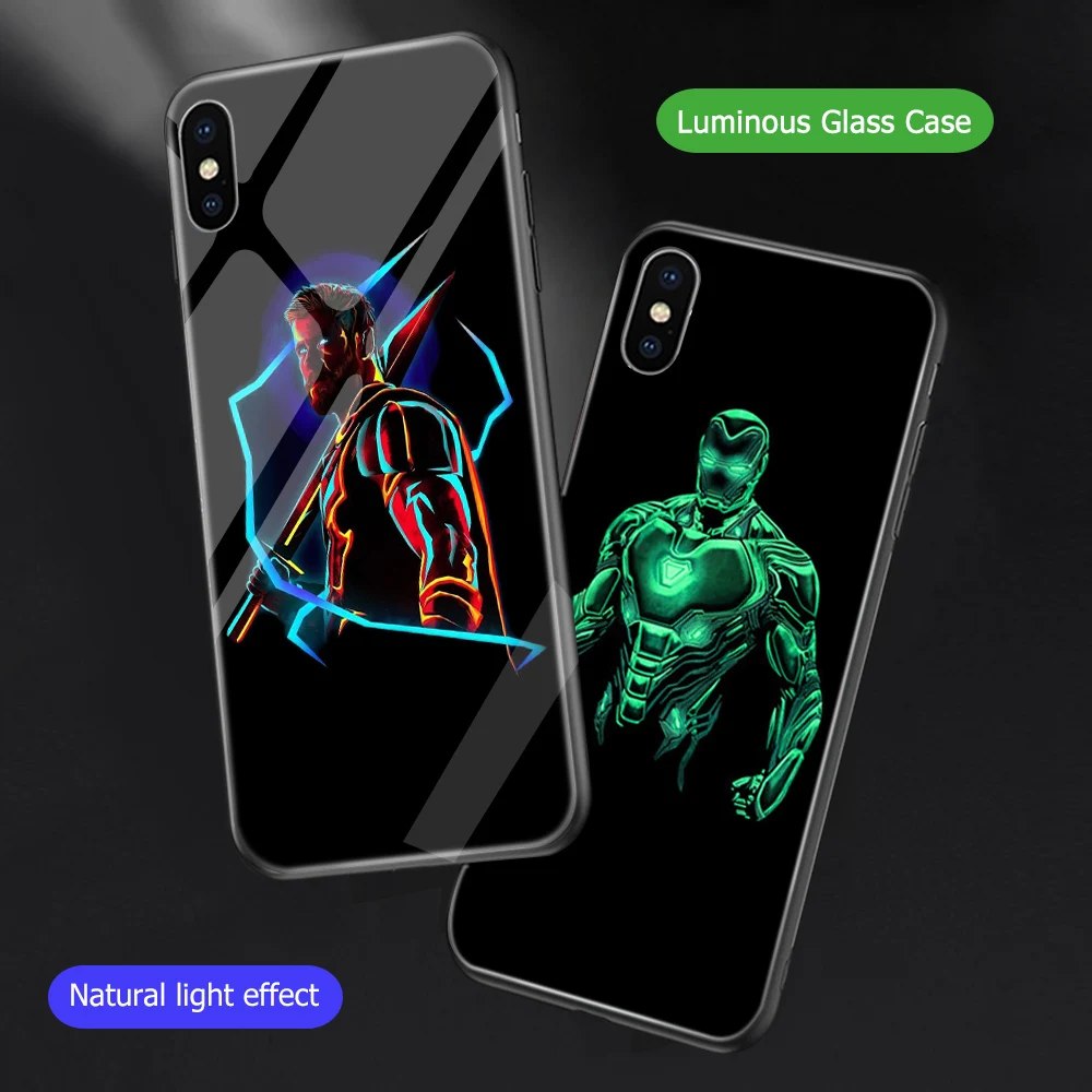 

ciciber Marvel DC Luminous Glass Cases For iPhone 11 Pro X XS Max Coque For iphone XR 7 8 6 6s Plus The Avengers Spiderman Funda