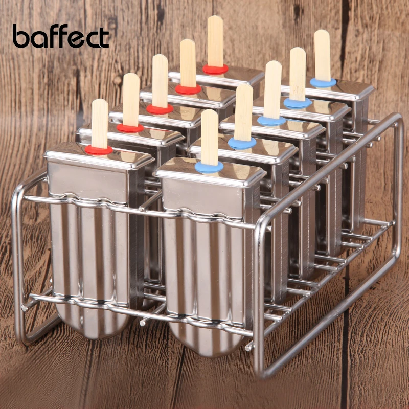 Goedkoop Bevroren Rvs Popsicle Mallen Ijs Stick Houder 6 mallen Zilver Home DIY Ijs Mallen Ronde Platte Pop Ijs Mould