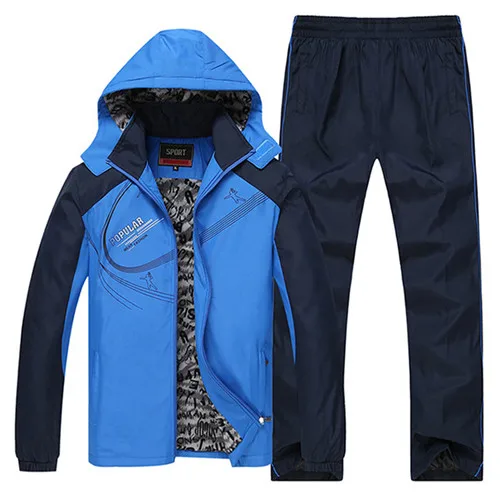 XIYOUNIAO спортивный костюм для мужчин зимние спортивные костюмы мужские наборы Утолщенный флис размера плюс L~ 6XL толстовки+ брюки спортивный костюм верхняя одежда с капюшоном - Цвет: blue