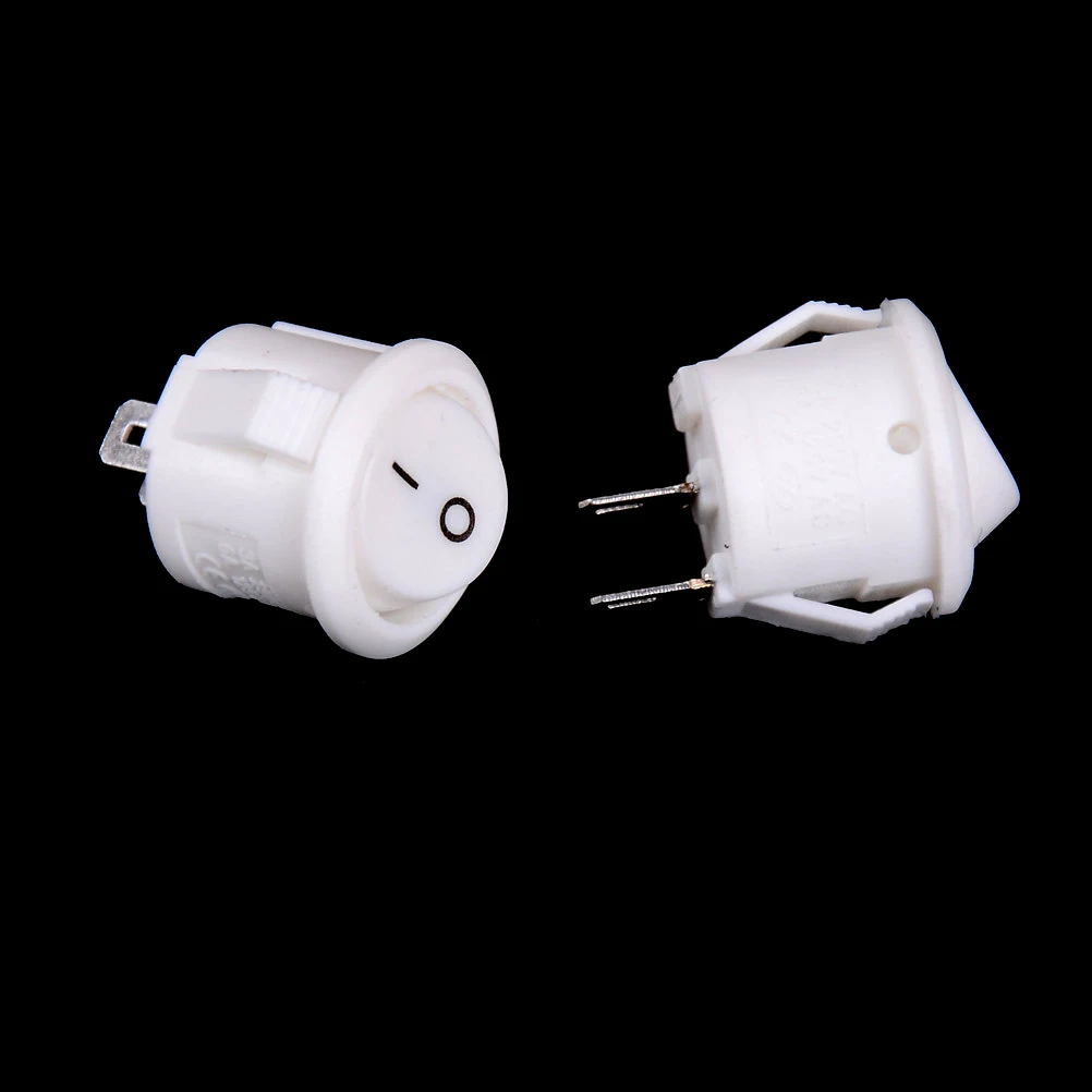 New 10Pcs 16mm Diameter Small Round Boat Rocker Switches Black Mini Round Black White Red 2 Pin ON-OFF Rating Voltage/Current