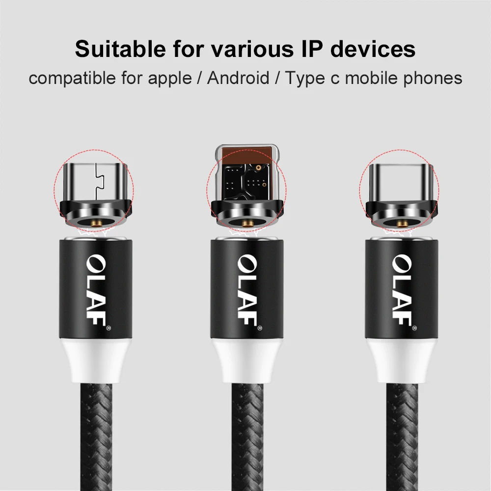 Олаф светодиодный 2 м 1 м Магнитный кабель для iPhone Micro usb type c нейлоновый Магнитный usb кабель для зарядки samsung sony Магнитный шнур для зарядного устройства