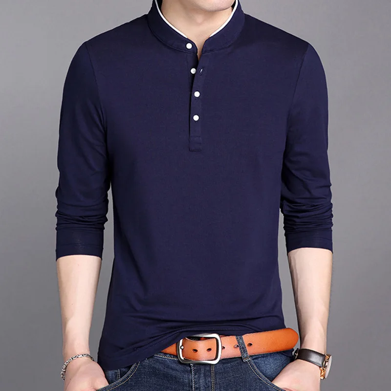 TANGNEST, модная мужская футболка с длинным рукавом, повседневная, тонкая, удобная, Мужская футболка,, хорошее качество, футболка, 5 цветов, MTL820 - Цвет: Navy blue