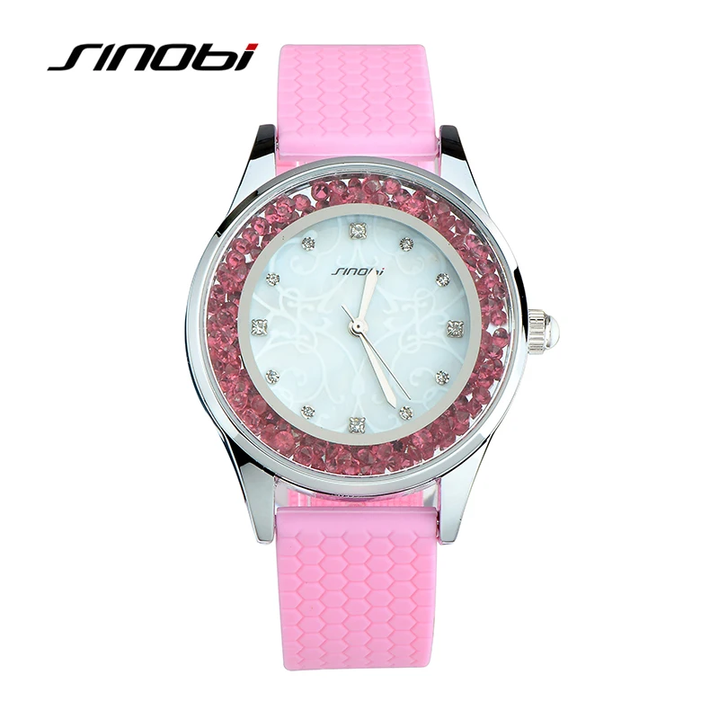 SINOBI Montre Femme Модные женские наручные часы с кристаллами, белые Ремешки для наручных часов, подарки на год, женские кварцевые часы Geneva