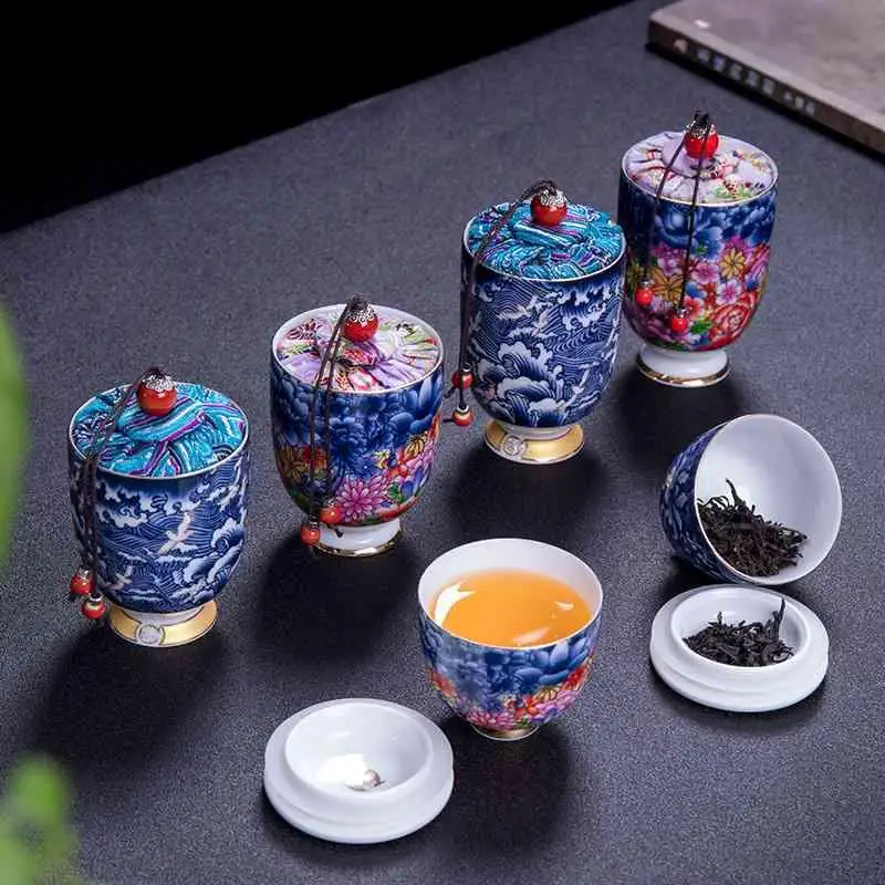 

Chinese Blue And White Porcelain Tea Box Retro Floral Tea Storage Containers Ceramic Home Tea Holder Box Powder Coffee Tea Can
