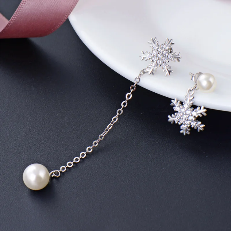 

Dropshipping new 2019 hot selling 100% S925 Sterling Silver Pearl Earrings Female Fashion Rhinestone Zircon Long Jewelry