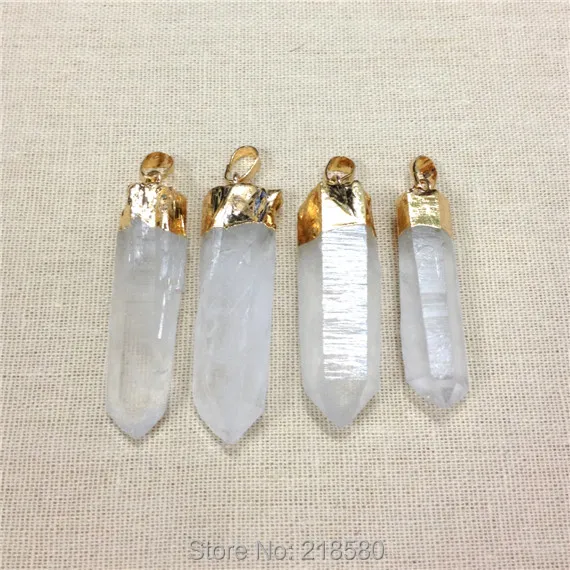 

H-PP11 Healing Crystal Clear Quartz Hexagon Point Pendant Silver or Gold Electroplated