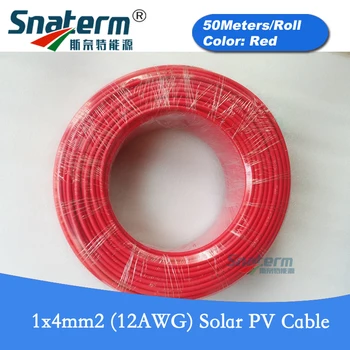 

50 Meters/Roll (164FT) 12AWG 4mm2 Photovoltaic Cable, Solar Panel Extension Cable Copper Wire 50M Black or 50M Red