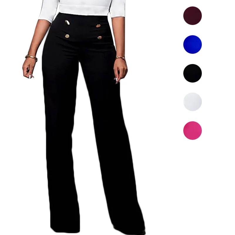 Summer Women Pants High Waist Straight Wide Leg Solid