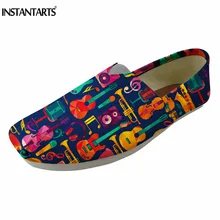 INSTANTARTS 3D мультфильм гитара печати Для женщин обувь на плоской подошве Летние слипоны холст ленивый обувь дышащий хлопок Лоферы женские