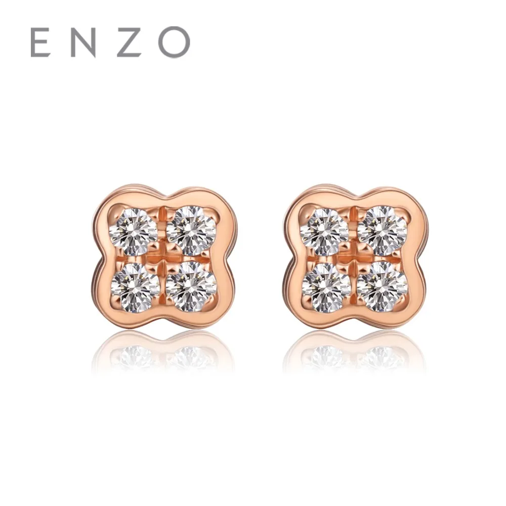 

ENZO Real Solid 18K Rose Gold Earring With 4PC/0.02CT Diamond Jewelry For Women Miss Girls Female Stud Earrings Luxury Gift
