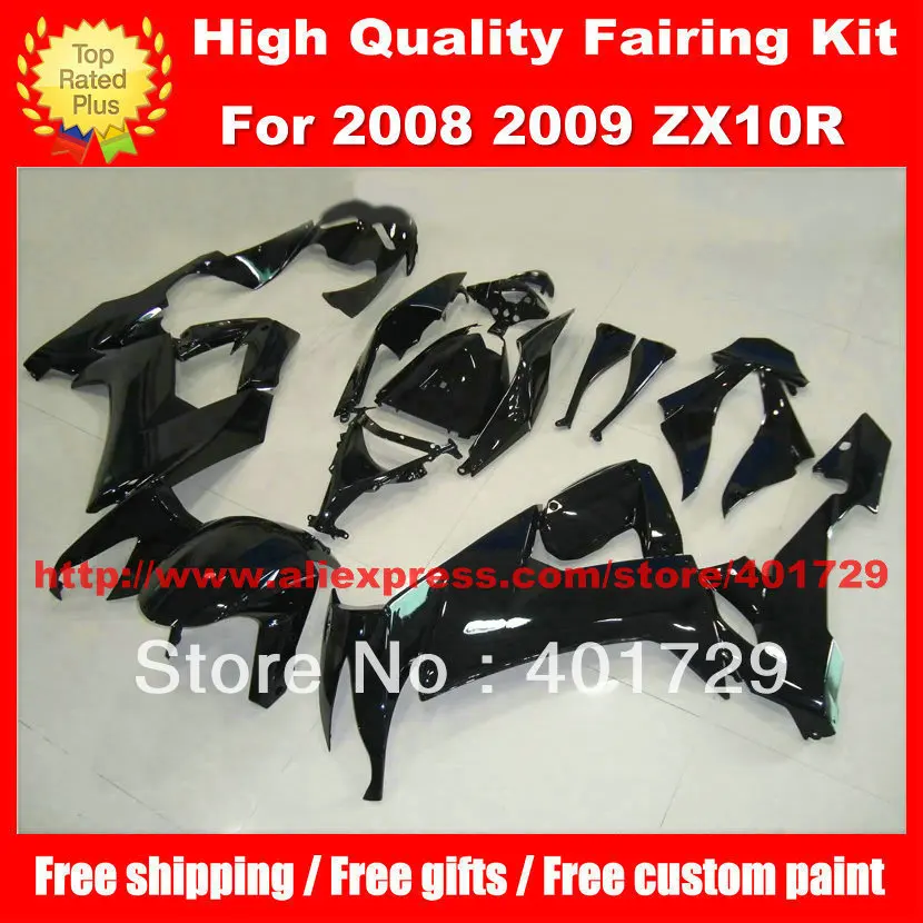 

Free custom paint fairing set for Ninja ZX-10R 2008 2009 ZX 10R 08 09 ZX10R 08 09 glossy black high grade bodywork set