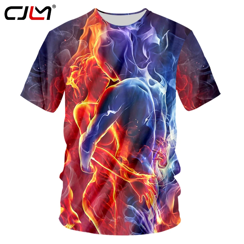 Мужские 3D футболки CJLM Fire And Ice Lovers забавные летние топы с коротким рукавом высокое