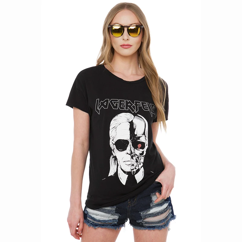 

European and American Fashion Personality T-shirts Skull Printed Tops Woman Short Sleeved Loose Punk T-shirt M-1464