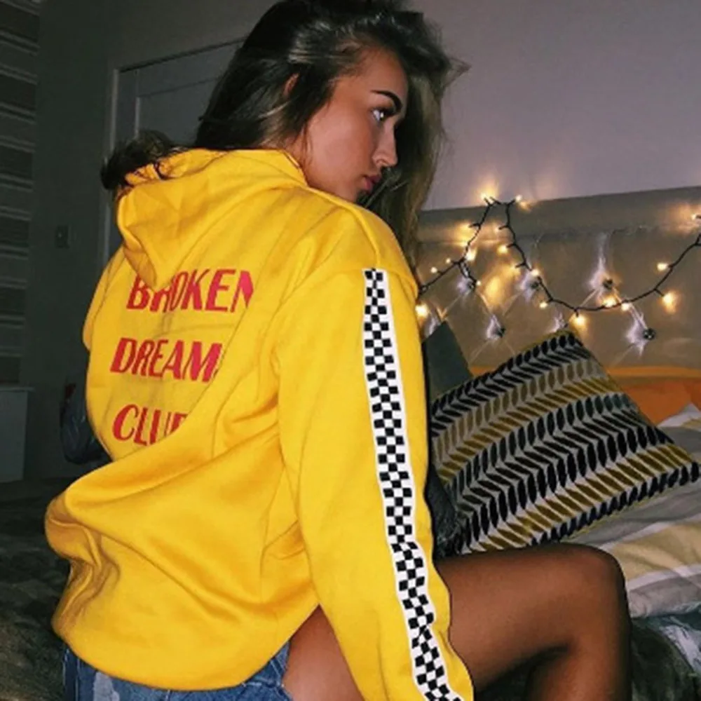

Letter Printed Hooded Tops Women High Street Harajuku Sweatshirt Autumn Female Long Sleeve Loose Feece Pullover Tops Mjuer