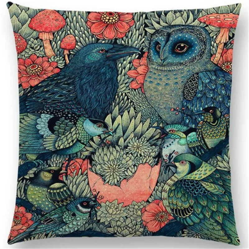 Dark Magic Augury Bird Sofa Pillow Case Three Eyes Raven Steampunk Hummingbird Night Princess Lion Owl Cushion Cover