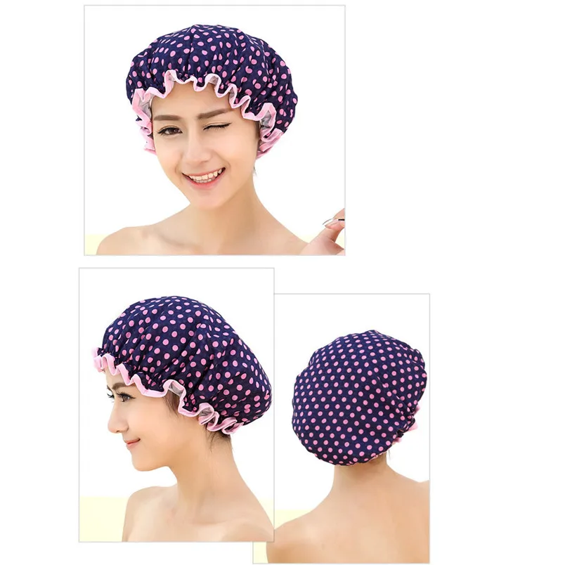 New Women Waterproof Shower Cap Lovely Shower Caps Colorful Bath Shower Hair Cover Adults Bathing Girl Hat Hair Bath #4d04 (2)