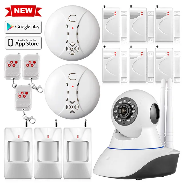 Dual Antenna WiFi IP Camera Smoke Detector Surveillance Home Security Alarm System App Remote Control CCTV Camera Baby Monitor