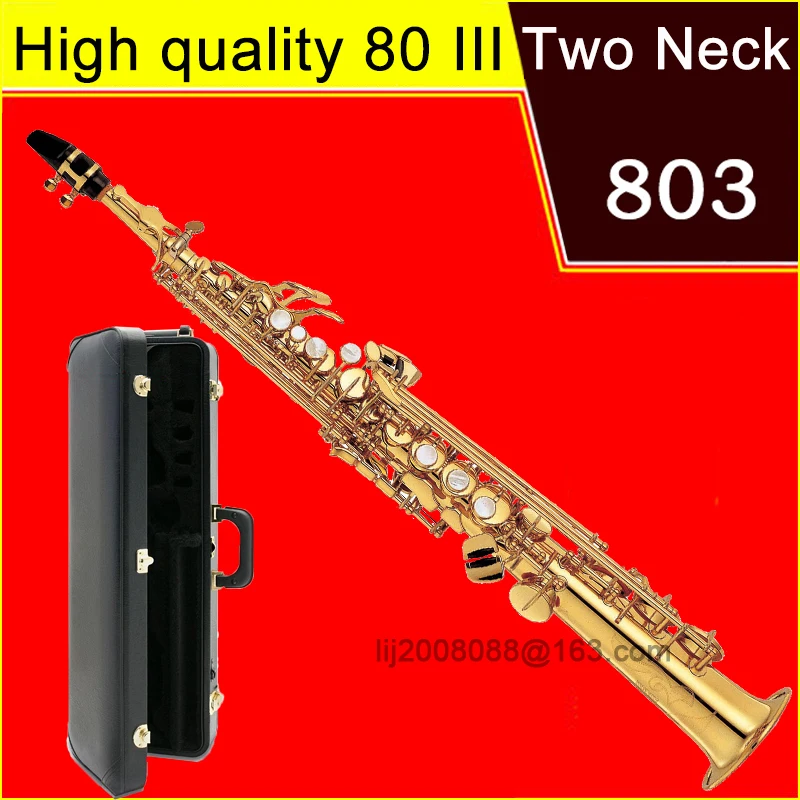 

Brand soprano saxophone France Selme 803 BB electrophoresis gold 80 III soprano Sax Professional musical instrument double neck