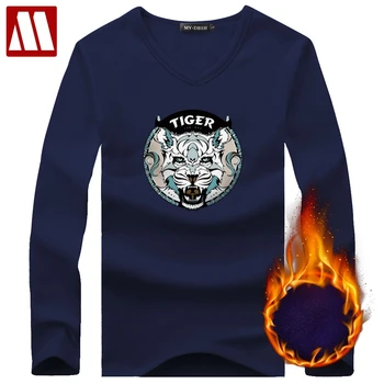 

2020 Winter Mens Thermal Undershirt Long Sleeve Man velvet tshirt King size Male Fashion White Tiger Printed Hombre Undershirts