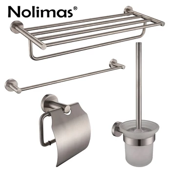 

Brushed Bathroom Hardware Set SUS304 Stainless Steel Bathroom Accessories Towel shelf Paper Holder Toilet Brush Holder Towel Bar