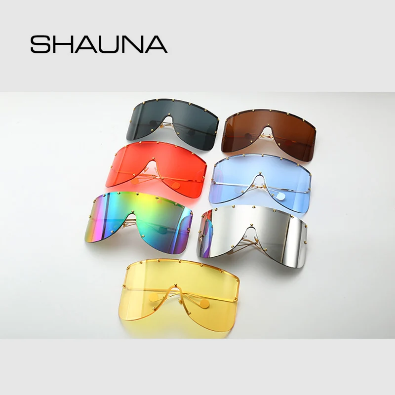 SHAUNA Oversize One Piece Cover men sunglasses steampunk Women Five-Points Star glasses punk Champagne Windproof Shades Men