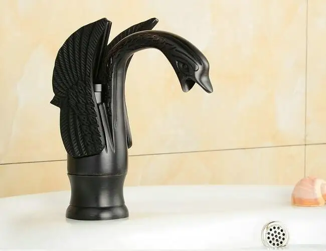 Luxury Black Brass Bathroom Basin Faucet Swan Vanity Sink Taps Deck Mounted Hot And Cold Water Faucet bathroom accessories Luxury Black Brass Bathroom Basin Faucet Swan Vanity Sink Taps Deck Mounted Hot And Cold Water Faucet bathroom accessories
