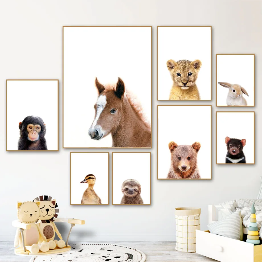 Скандинавские плакаты и принты Медведь Кролик Тигр лошадь обезьяна животные настенные художественные картины на холсте настенные картины для детской комнаты декор