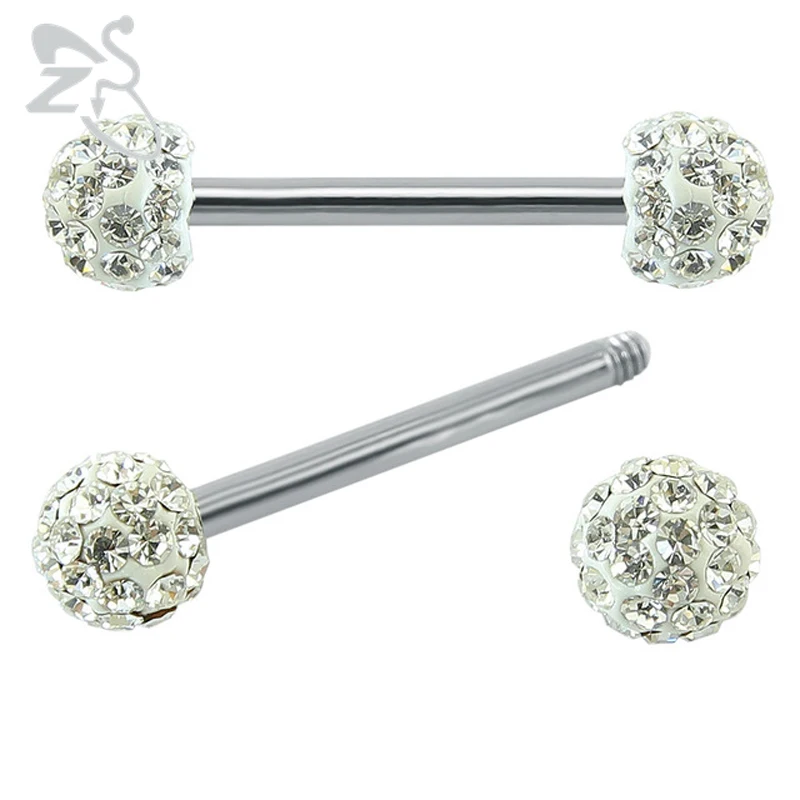 1pcs Double Crystal Ball Tongue Ring Stainless Steel Barbell Tongue