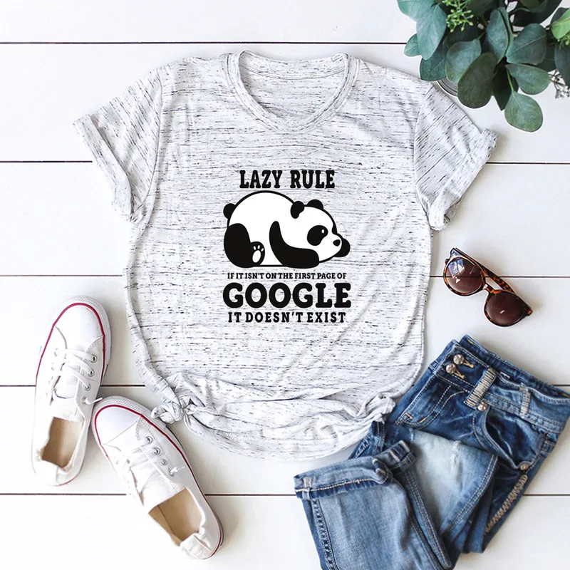 Женские футболки размера плюс 5XL, летняя футболка с изображением панды из мультфильма «ленивый», хлопковая Футболка с круглым вырезом и коротким рукавом, Женские повседневные футболки, топы в стиле Харадзюку