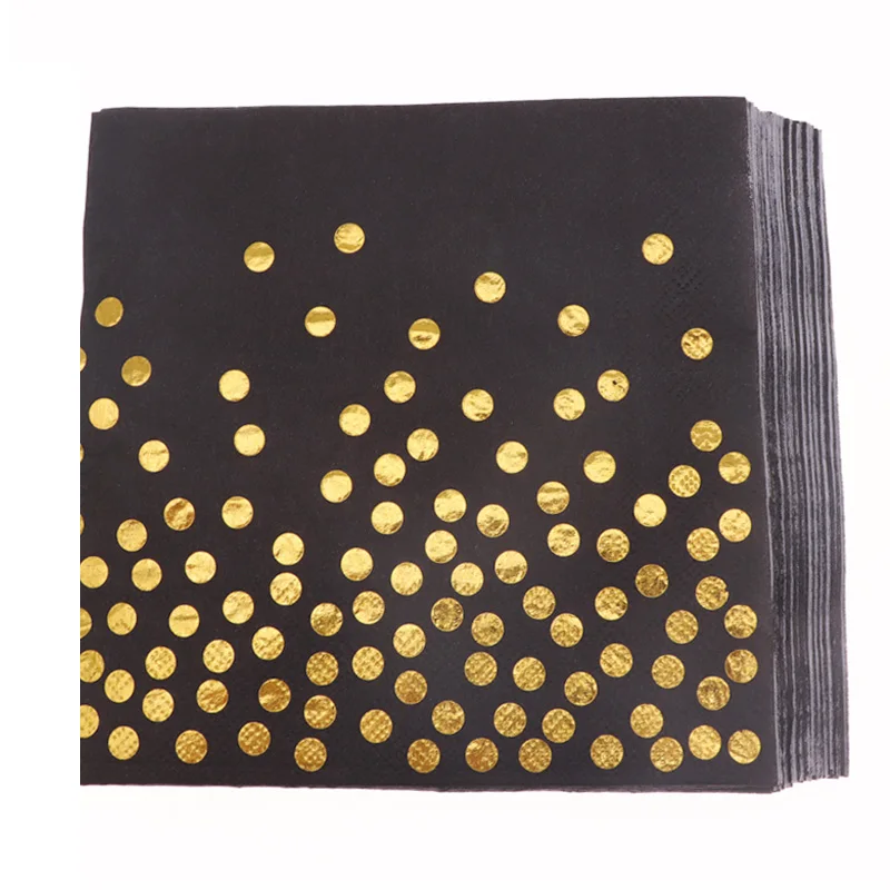 65 шт/черный золотой Фольга dot вечерние одноразовые бумажные стаканчики для украшения столовых приборов на день рождения, свадьбу
