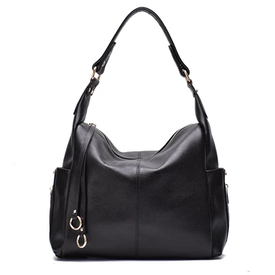 Из натуральной кожи Crossbody сумки для женщин плеча Сумка женские роскошные Сумки модельер Большой Tote кошелек - Цвет: black