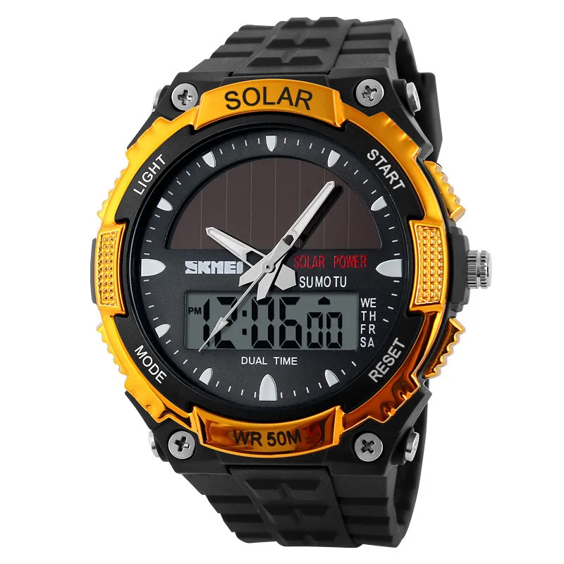  SKMEI SOLAR POWER Men Sports Watches LED Digital Quartz Watch 5ATM Waterproof Outdoor Dress Solar W