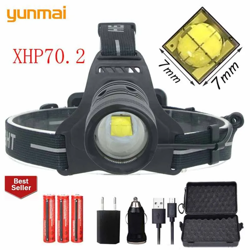 

2019 NEW Original XHP70.2 LED 32W high zoom Headlight Led headlamp 42920lm powerful head flash lamp Head light lantern gift box