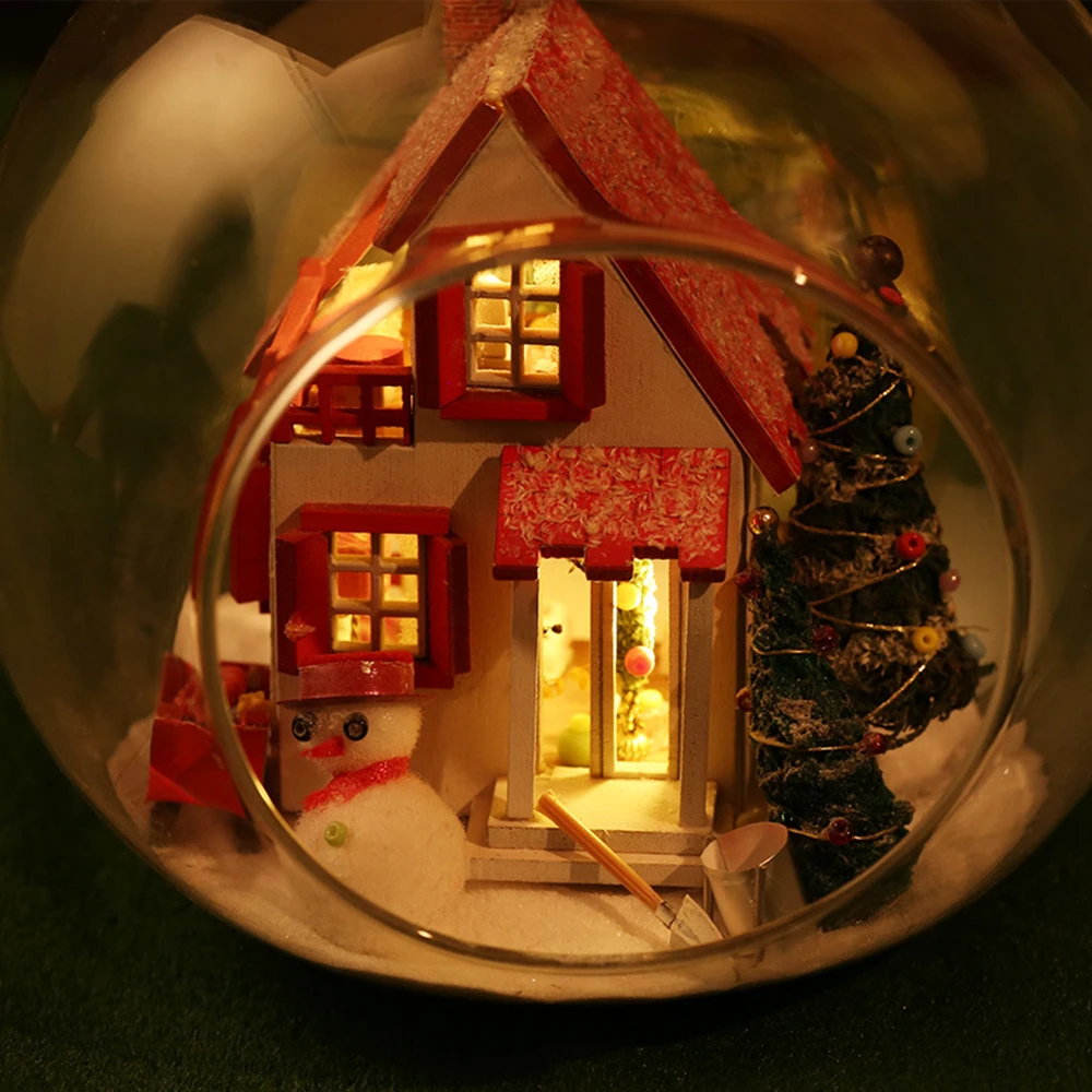 Diy Doll House Mini Glass Ball Model Building Kits Handmade Wooden Miniature Dollhouse Toy Kids Christmas Gifts Free Shipping (7)
