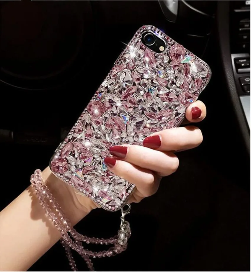 For Xiaomi 10 9 MAX3 Redmi 5A 6 8A Note 6 7 8 Pro 8T Luxury Cute diamond Glitter Rhinestones case cover Crystal long chain strap For Xiaomi 10 9 MAX3 Redmi 5A 6 8A Note 6 7 8 Pro 8T Luxury Cute diamond Glitter Rhinestones case cover Crystal long chain strap