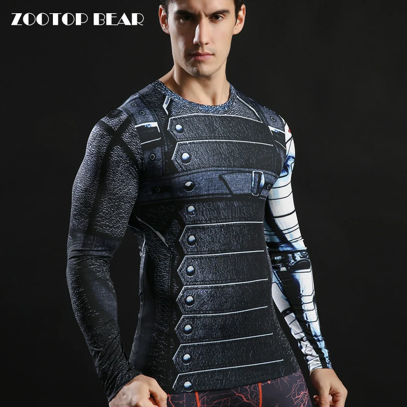 الشتاء الجندي بلايز 3d مطبوعة كم طويل بلايز رجل compression الملاءمة camiseta 2017 أمريكا الكابتن تيز 2017 zootop الدب
