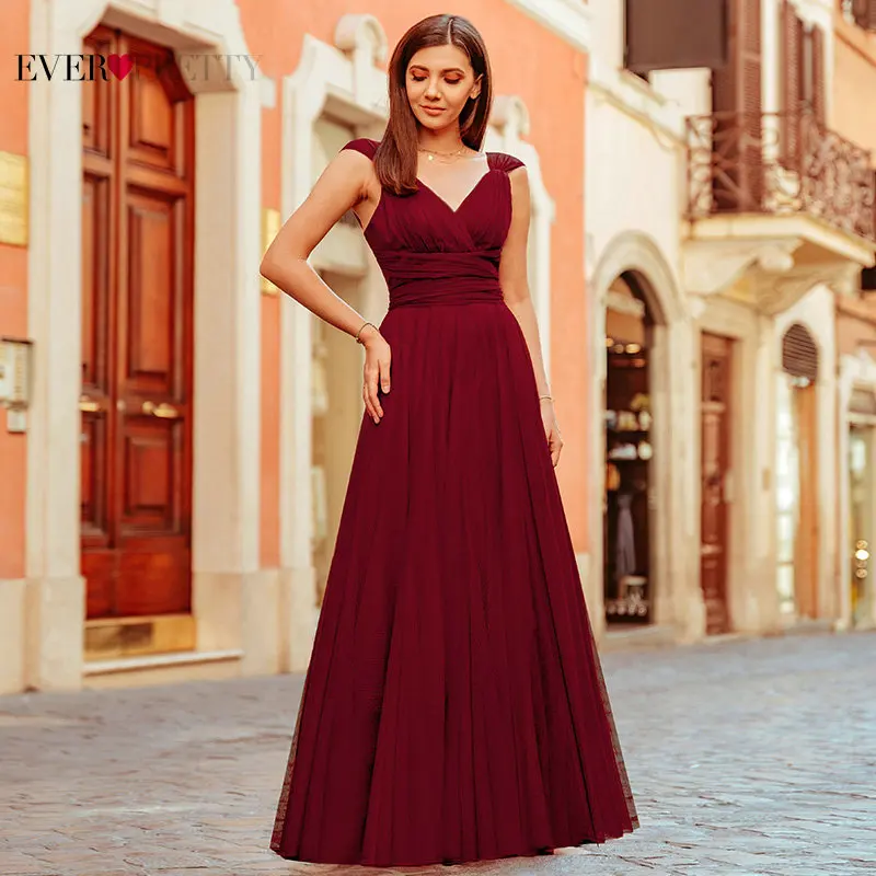 

New Fashion Elegant Women Dresses Evening Party Vestidos De Fiesta Simple A Line V Neck Backless Long Tulle Maxi Dress Ladies