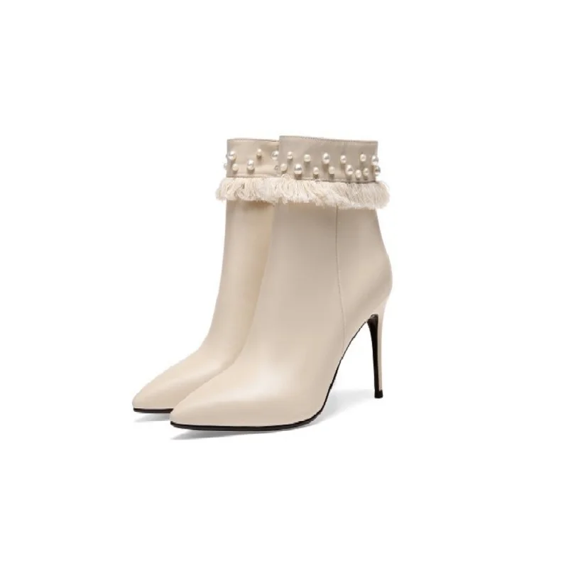 

2018 autumn and winter new pointed stiletto high-heeled suede leather fashion women's booties beige 0228