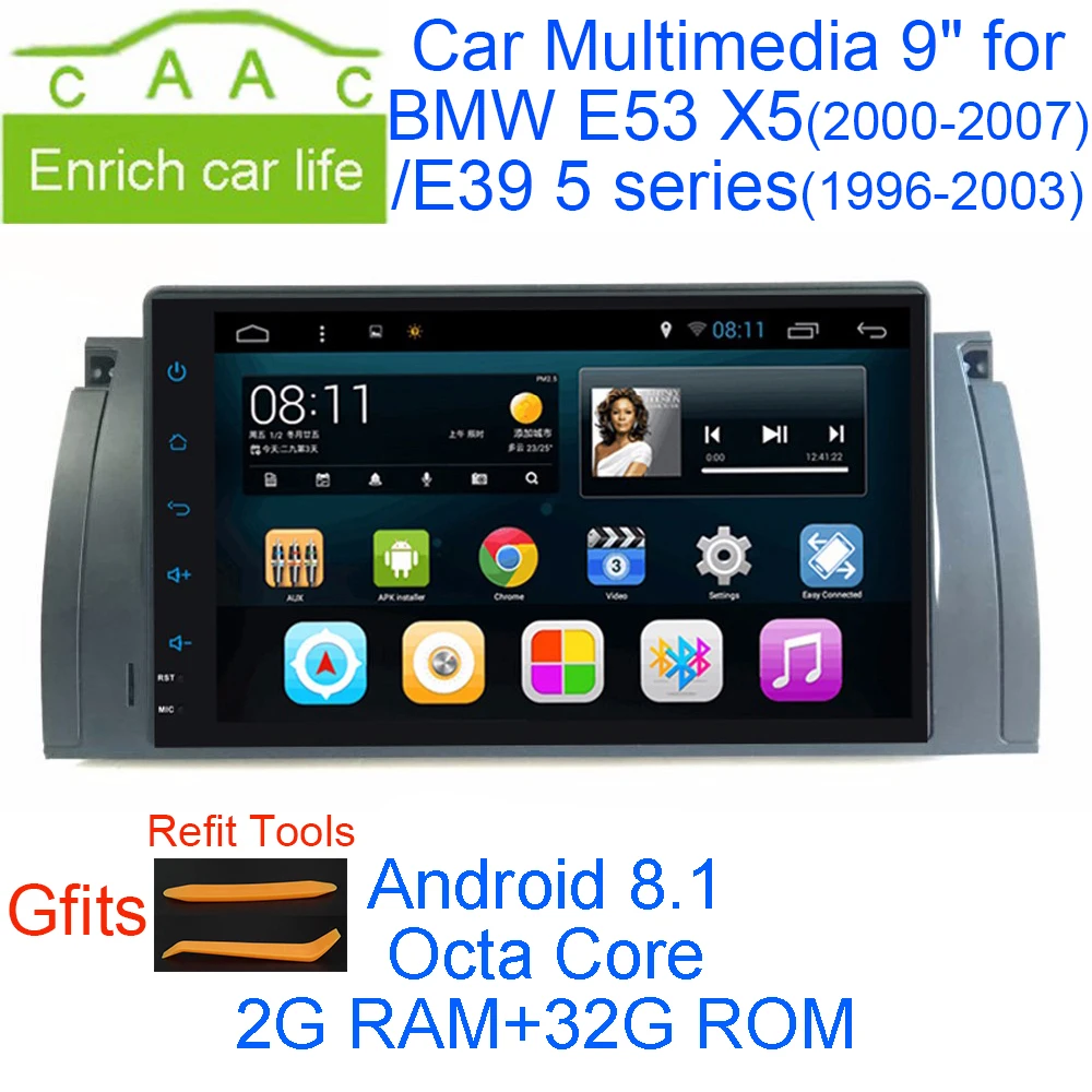 

Newest Android 8.1 Octa Core 2G RAM 32G ROM GPS Navi 9 " Inch Car DVD Multimedia for BMW E53 X5 00-07/E39 96-03 with RDS/Radio