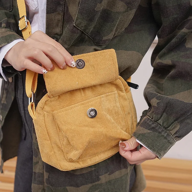 Модные однотонные базовые классические женские вельветовые сумки с застежкой