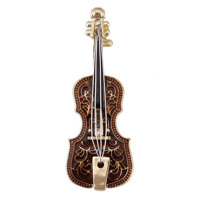 Amorcome Elegant Violin Shaped Enamel Brooches For Women Party Wedding Musical Instruments Gold Color Metal Pin Brooch Jewelry - Окраска металла: Имитация родиевого покрытия