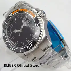 Стерильные Bliger 43 мм сапфир стеклянные наручные часы Для мужчин черный светящийся циферблат Керамика ободок Miyota автоматические двигаться