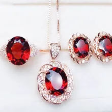 Натуральное ювелирные изделия из граната набор 1 шт. кулон 1 пара серьги-гвоздики 1 шт. кольцо 925 Стерлинговое Серебро 1.5ct* 2 шт. 2.8ct* 2 шт. драгоценные камни# J1922004