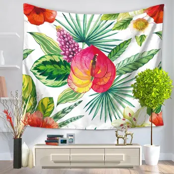 

Home Decorative Wall Hanging Carpet Tapestry 130x150cm Rectangle Bedspread Tropic Green Plant Floral Pattern GT1093