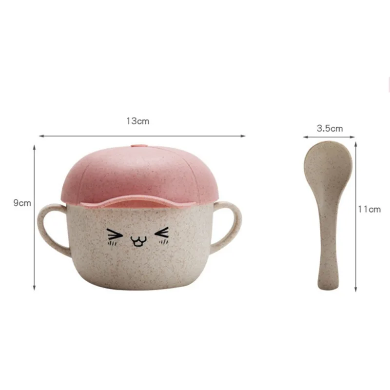 2pcs/set Wheat Straw Bowl Children Cartoon Tableware Set Baby Dinner Plate Baby Training Bowl Spoon for Kids