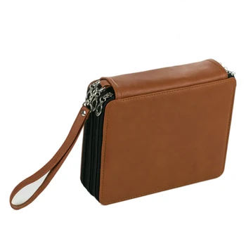 

124 Holder 4 Layer PU Leather School Pencils Case Large Capacity Pencil Bag For Colored Pencils Watercolor Art Supplies Brown